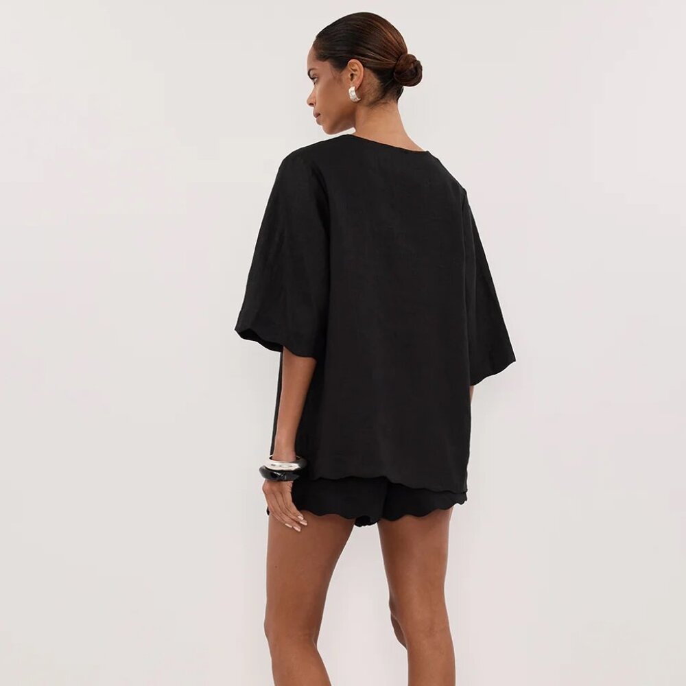 New DISSH Lela Black Short Sleeve Linen Shirt - Picture 4 of 4